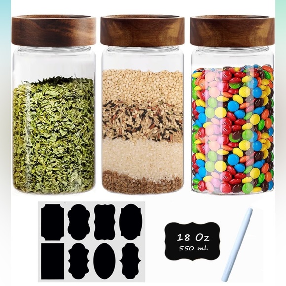 Glass Food Storage Jar With Bamboo Lid 10 oz included labels and marker airtight - Picture 4 of 5